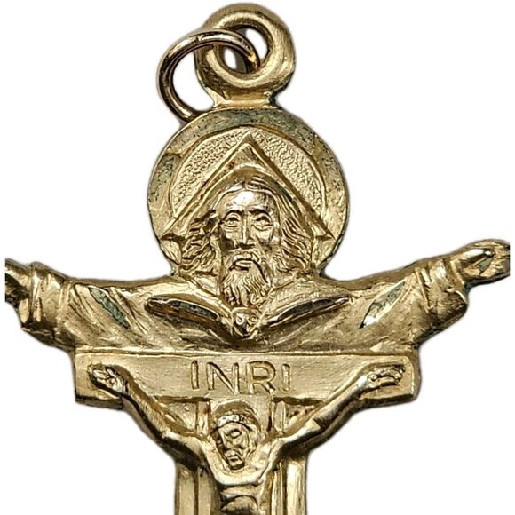 Vintage 14KT Gold Filled Crucifix Pendant INRI Jesus & God the Father Religious - Picture 4 of 6